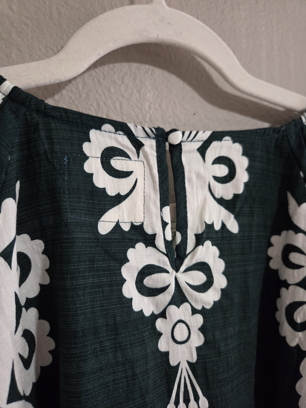 NWT Umgee Boho Border Print Peasant Blouse Hunter Green White Large K1054 - Picture 7 of 8